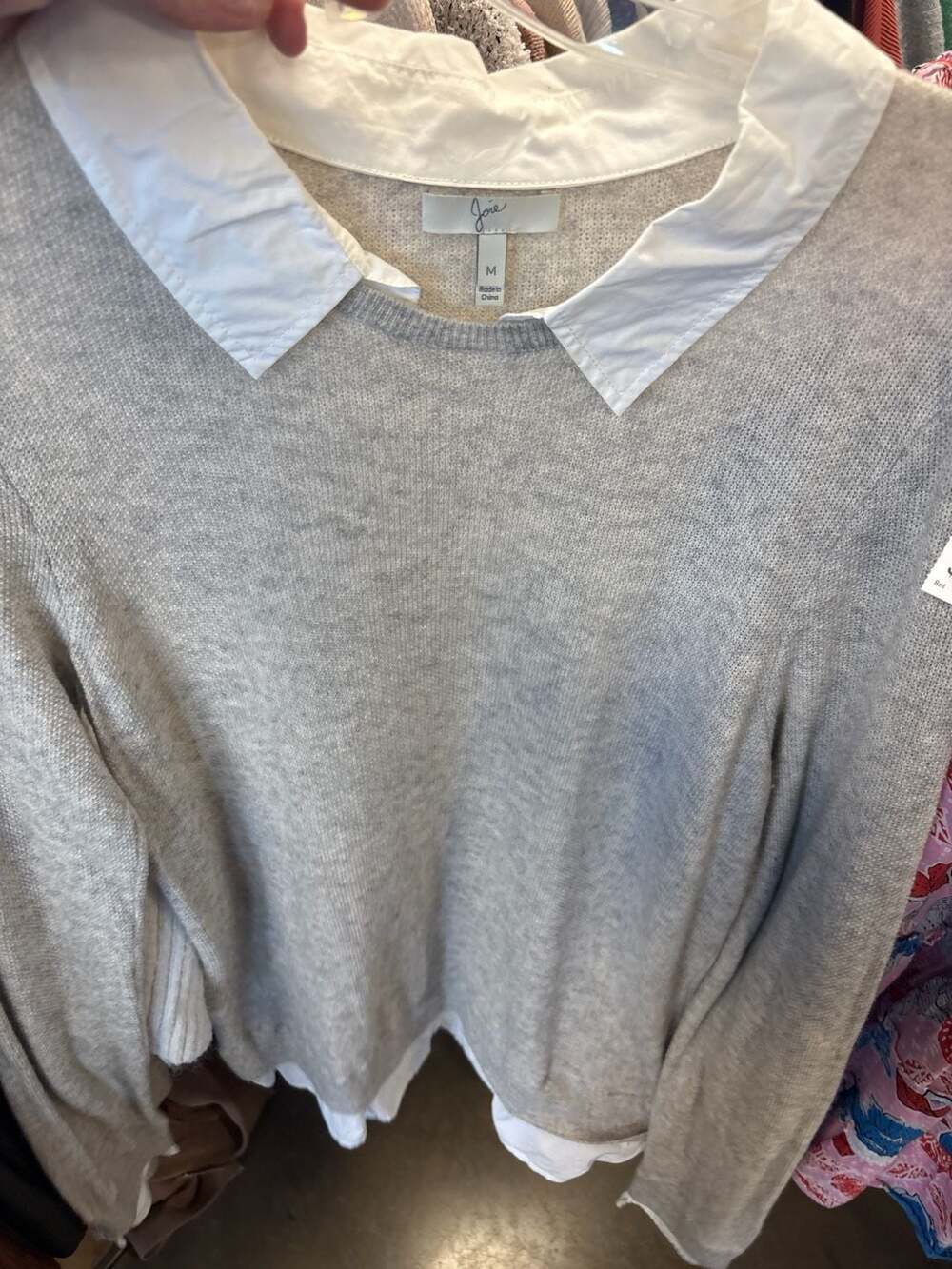 Joie Grey Knit 2-in-1 Layered Look Collared Sweater